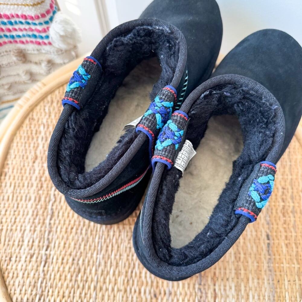 UGG Classic Ultra Mini Braid Platform Black Suede Boho Winter Boots Women’s 11 - Picture 6 of 9